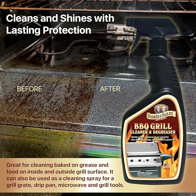 Parker & Bailey Grill Cleaner and Degreaser - BBQ Grill Cleaner Degreaser Cleaner Heavy Duty Countertop Cleaner Stainless Steel Cleaner Glazed Tile Cleaner Cleaning Supplies for Grease and Grime