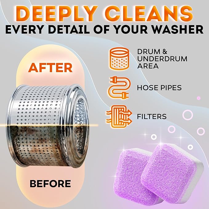 Washing Machine Cleaner Tablets for Pet Owners -Easily Removes Residue Grime Pets Odors and Hard Water Buildup–Formulated for Pet Owners - 24 Pack