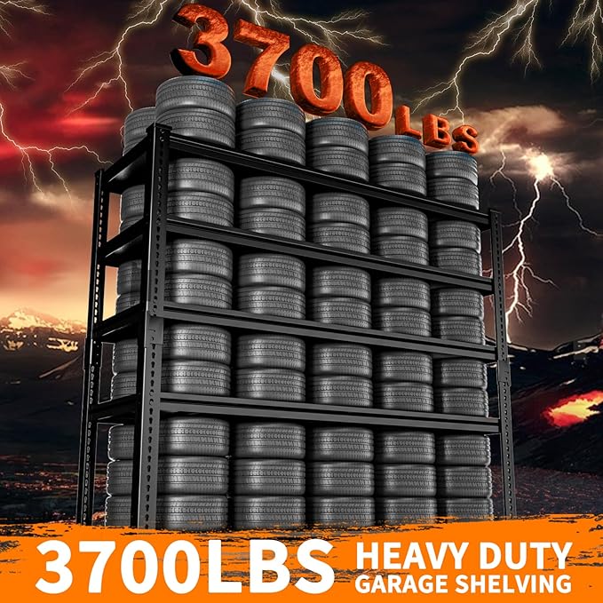 Storage Shelves Heavy Duty, 48"L x 18"W x 72"H Garage Storage Shelves Unit Loads 3700LBS, 5-tier Adjustable Metal Industrial Utility Shelf Rack for Kitchen, Laundry Room, Pantry, Warehouse, Basement