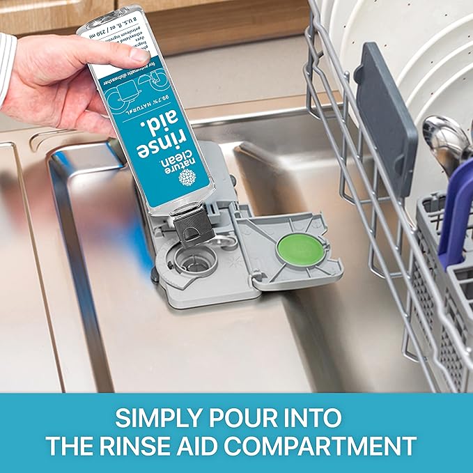 Nature Clean Natural Dishwasher Rinse Aid Liquid, Plant-Based Dishwasher Drying Agent with 99.7% Natural Ingredients, Unbelievable Power and No Nasty Chemicals. Hard Water Stain Remover. 8 oz 2-pack