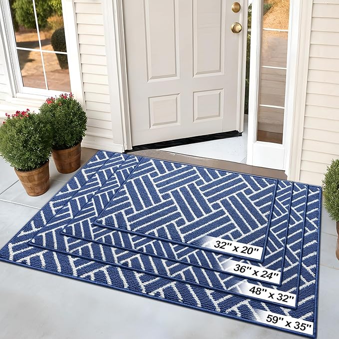 OLANLY Indoor Door Mat, 32x20 Inch, Dirt Resistant and Absorbent, Non-Slip Rubber Backing Floor Mats, Easy Clean Low-Profile Doormat for Entryway, Front Door, and Inside Entrance, Navy