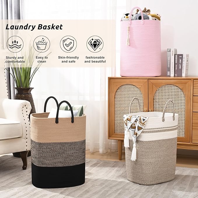 Woven Laundry Basket for Clothes, 100 L Large Rectangle Laundry Hampers, Nursery Storage Basket for Toys, Tall Dirty Clothes Hamper for Bedroom Aesthetic, Bathroom, Laundry Room