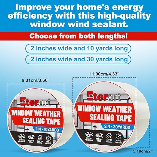 Transparent Weatherproof Seal Tape 2" x 30 Yards, High Strength Waterproof Sealing Tape for Windows Doors, RV Bathroom Kitchen Outdoor, Air Water Leakage Protection Adhesive Weather Stripping