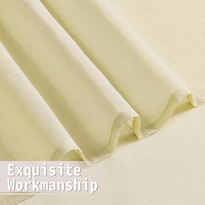 Tollpiz Sheer Door Curtains Closet Linen Textured Curtain Sheers Doorway Light Filtering Voile French Door Rod Pocket Curtains Patio Door, 54 x 63 inches Long, Transparent Yellow, Set of 1 Panel