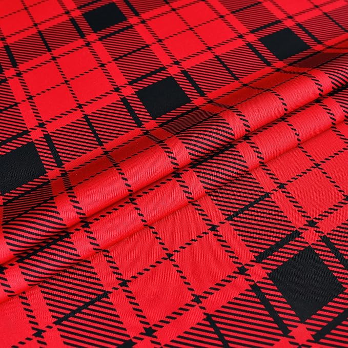 Gingham Xmas Tablecloth Fabric - Oblong 58x120 Water Resistant Christmas Plaid Table Cloth for Indoor/Outdoor Use - Red Tabletop Cover Perfect for Birthday, Picnics, Gardens