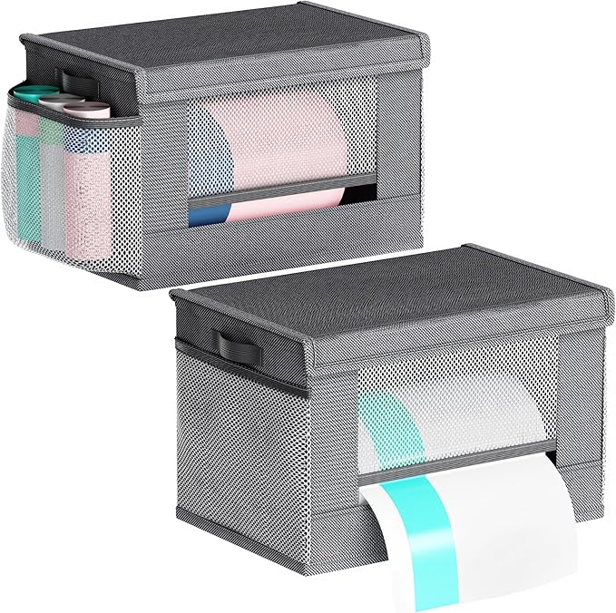 2 Pack Extra Large Trash Bag Holder Dispenser,Oxford Cloth Garbage Bag Storage Organizer with Mesh Pockets,Foldable Kitchen Trash Bag Holder Fits 33/30/13 Gallon Roll for Kitchen and Pantry