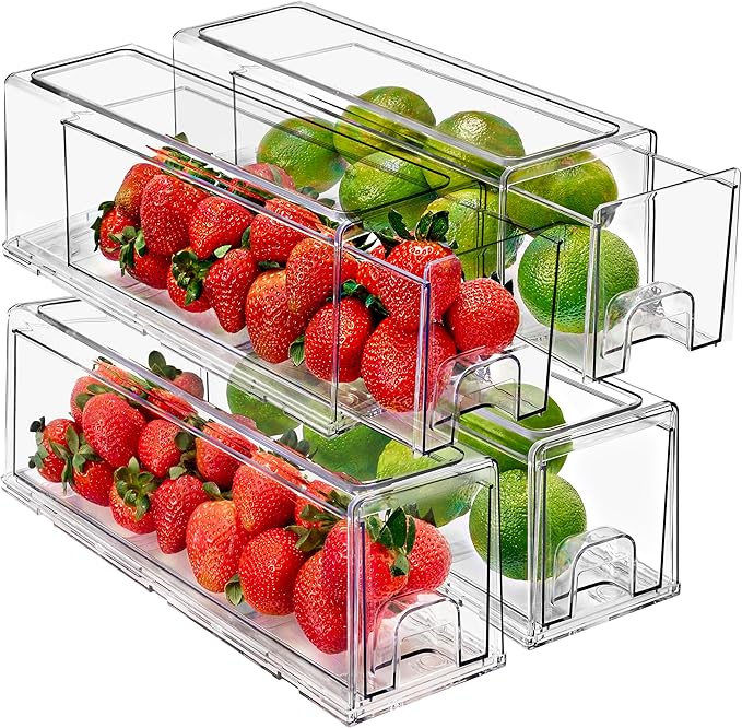 Sorbus Small Clear Storage Drawers (4 Pack) – Acrylic Stackable Storage Bins with Pull-Out Drawers for Fridge, Kitchen, Pantry – Organizer Bins with Handles