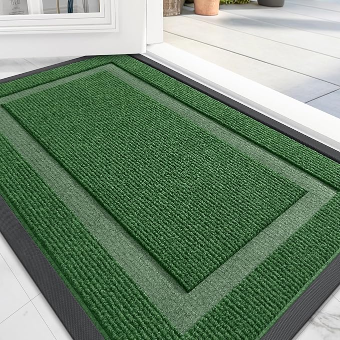OLANLY Front Door Mat Indoor Outdoor Entrance, Waterproof All-Season, All-Weather Doormat, Sturdy Natural Rubber, Fade Resistant, Low Profile, Easy Clean Patio Porch Entryway Mat, 59x30, Green