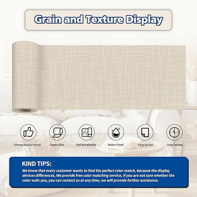 KING MOUNTAIN Linen Repair Patches, Self-Adhesive Linen Fabric Patches, 4 X 63 inch Extra Size, Multi Color, Can be Used for Linen Sofa Repair and Linen Clothes Repair (Cream-Gray2.0)