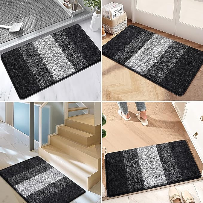 Kitinjoy Indoor Outdoor Door Mat, 59x36 Non-Slip Absorbent Dirt Trapper, Low-Profile Washable Inside Entrance Front Floor Mat, Sturdy Soft Entry Doormats for Entryway, Black