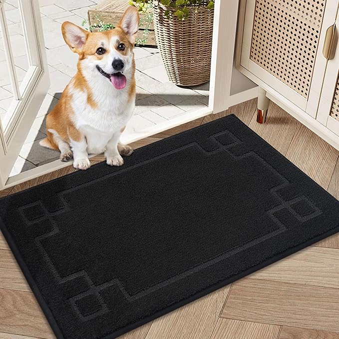 BEQHAUSE Door Mat 20" x 32", Non-Slip Door Mats Indoor Entryway Rugs Washable Low-Profile Absorbent and Stain Resist Floor Mats, Dog Door Mat for Front Back Door, Muddy Wet Shoes & Paws, Black
