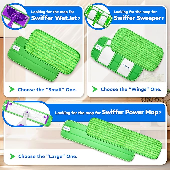 4 Pack Reusable Microfiber Mop Pads, Compatible with Wet Jet, Machine Washable Cloths, Scraper Included, Refills for All Floor Cleaning, Wet Dry - 10"- 12"