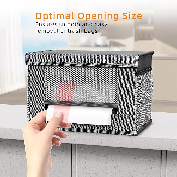 2 Pack Trash Bag Holder Dispenser, Oxford Cloth Garbage Bag Storage Organizer with Mesh Pockets, Foldable Kitchen Organizer Fits 13 Gallon Roll for Kitchen and Pantry（Small）