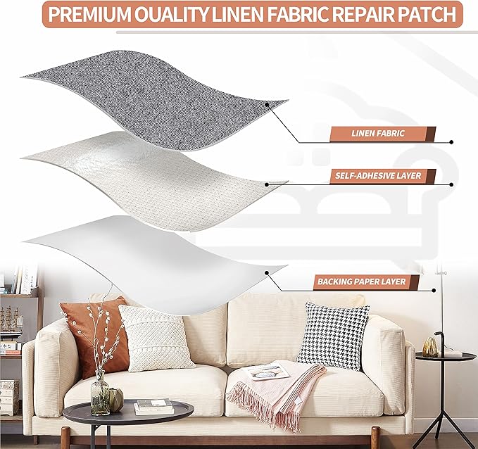 Fine Linen Fabric Patches, Self-Adhesive, Extra Large 12x40 Inch, Multi Color, for Sofa & Clothes Repair