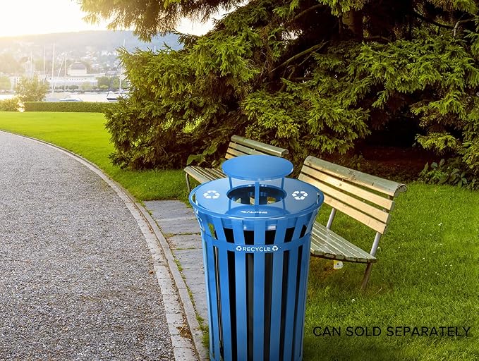 Alpine Outdoor Metal Waste Receptacle Rain Bonnet Lid - Heavy Duty Commercial Trash Can Receptacle Cover - Perfect Companion for 38-Gallon Garbage Can (Blue)