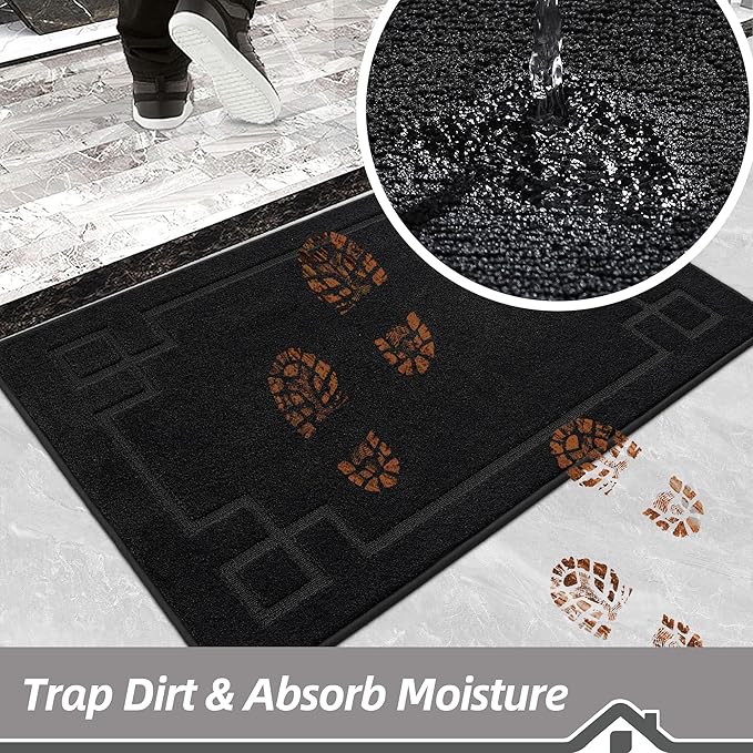 BEQHAUSE Door Mat 32" x 48", Non-Slip Door Mats Indoor Entryway Rugs Washable Low-Profile Absorbent and Stain Resist Floor Mats, Dog Door Mat for Front Back Door, Muddy Wet Shoes & Paws, Black