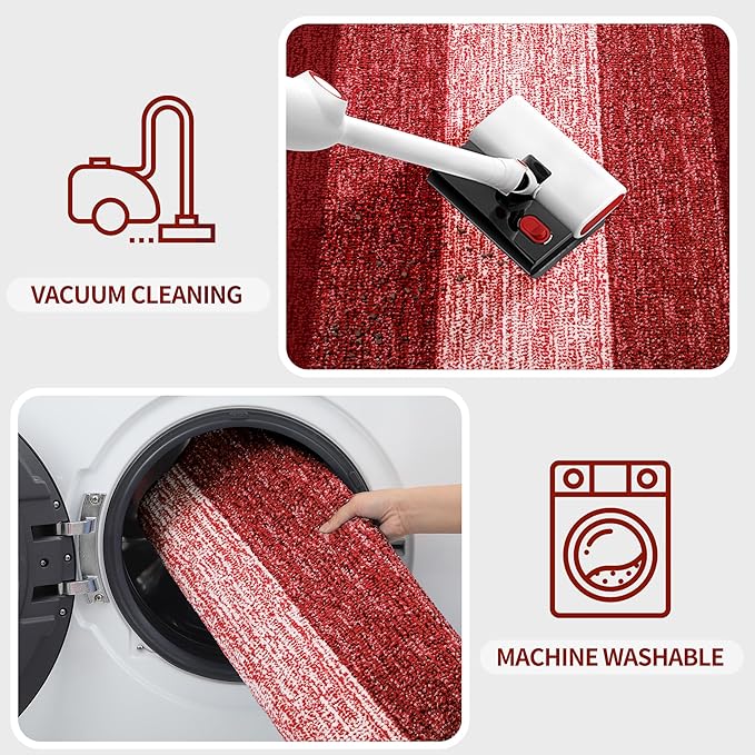Kitinjoy Indoor Outdoor Door Mat, 48x30 Non-Slip Absorbent Dirt Trapper, Low-Profile Washable Inside Entrance Front Floor Mat, Sturdy Soft Entry Doormats for Entryway, Burgundy