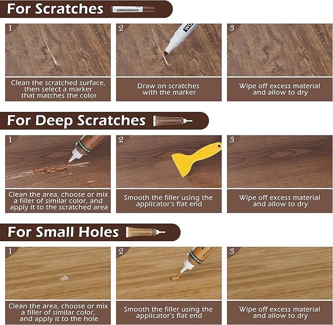 Wood Furniture Repair Kit: 12-Color Filler and 8-Color Markers - Wood Touch Up for Scratches/Cracks/Holes/Stains in Floors/Table/Cabinets(Hardwood/Laminate)