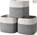 3 Pack Storage Cubes 11 Inch Cotton Rope Woven Baskets for Organizing Cube Bin Square Shelves Organizer,Classroom,Kids Toy Bins,Closet,Baby Nursery(Grey)