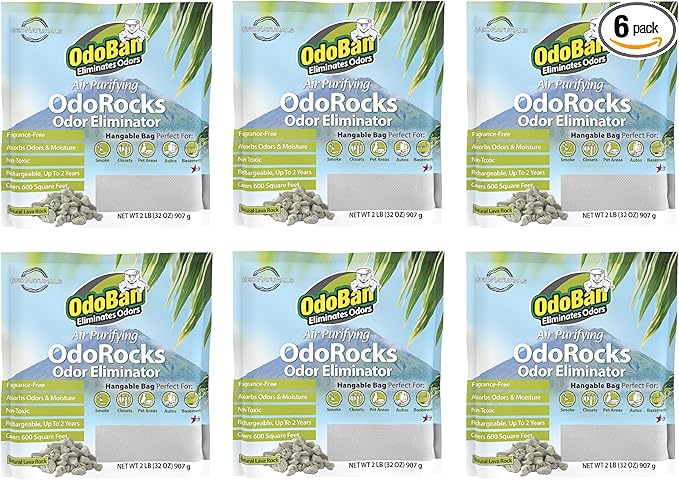 OdoBan Air Purifying OdoRocks Natural Odor Eliminator Made from Natural Volcanic Rocks, Made in the USA, Fragrance Free, 6-Pack, 2 Pounds Each