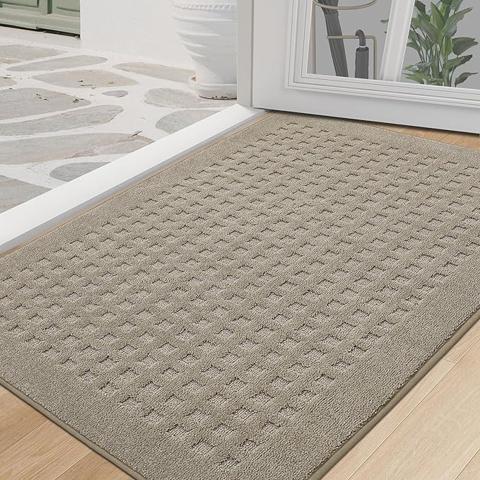 BEQHAUSE Waffle Door Mats Indoor 32"x48", Dog Mat for Muddy Paws Absorbent and Dirt Resist Floor Mats Non-Slip Washable Rugs for Entryway, Welcome Mat for Front Back Door, Muddy Wet Shoes, Beige
