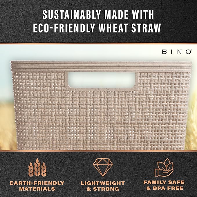 BINO | Woven Plastic Basket | Large (Natural Grey), 3-Pack | THE JUTE COLLECTION | Home Organization, Space - Saving Storage, Stylish Design | Jute Basket | Plastic Storage Basket