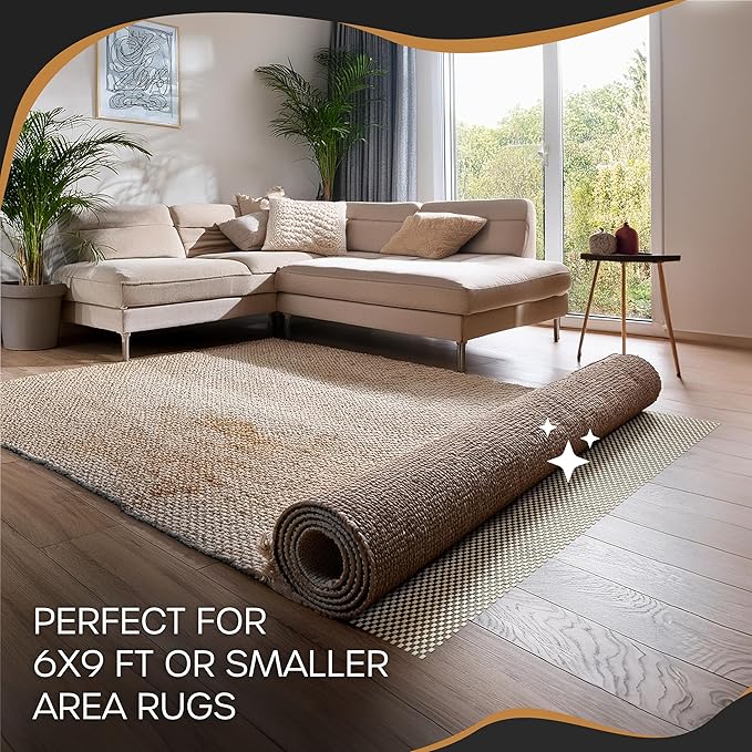 Nevlers 6'x9' White Under Rug Non Slip Pad | PVC Foam Non Slip Rug Pad & Carpet Pad | Customizable Open Weave Anti Slip Rug Grips Design| Anti Skid Rug Gripper for Hardwood Floors & Other Surfaces