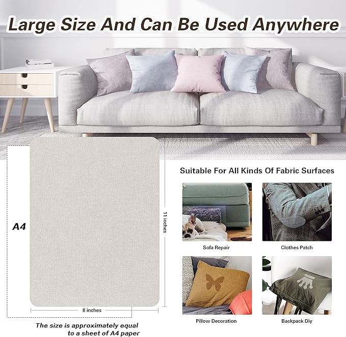 KING MOUNTAIN Fine Linen Repair Patches, Self-Adhesive Fabric, 8X11 Inch 2 PCS, Multi Color, for Linen Sofa and Clothes (Beige)
