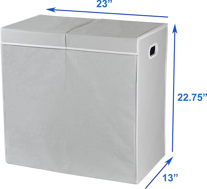Simple Houseware Double Laundry Hamper with Lid and Removable Bags, Grey