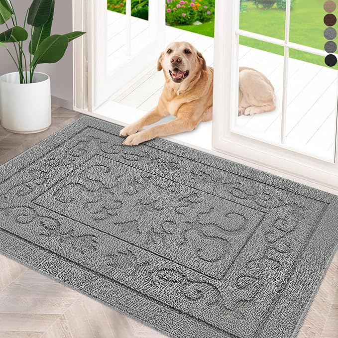 FONEYI Indoor Door Mat 32" x 40", Dirt Trapper Door Mats Non-Slip Entryway Rugs Washable, Absorbent Resist Dirt Welcome Mat, Low Profile Inside Floor Mats for Front Back Door and Entryway, Light Grey