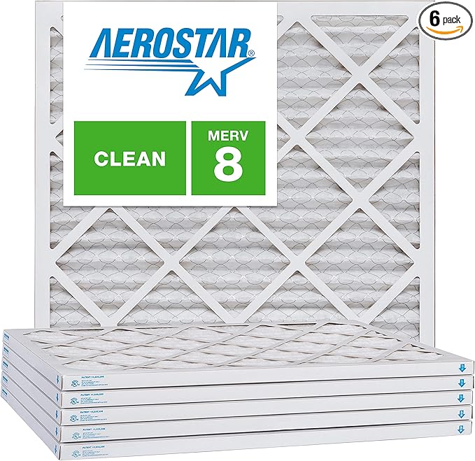 Aerostar 22x22x1 MERV 8, Pleated Air Filter, 22x22x1, Box of 6, Made in the USA
