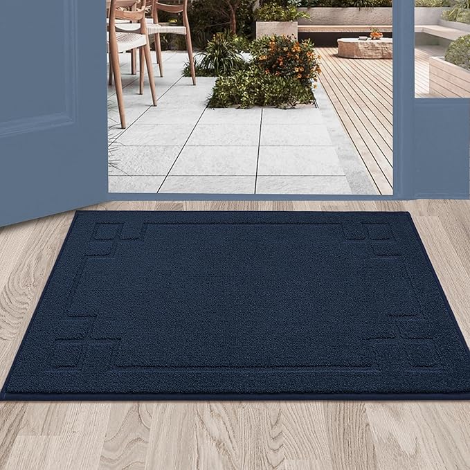 BEQHAUSE Door Mat 24" x 36", Non-Slip Door Mats Indoor Entryway Rugs Washable Low-Profile Absorbent and Stain Resist Floor Mats, Dog Door Mat for Front Back Door, Muddy Wet Shoes & Paws, Navy Blue