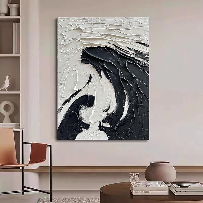 NANKAI 40x28 inch Minimalist Black and White Abstract Painting 100% Hand-Painted Modern Wall Deco Art Modern Abstract Oil Painting Art Wall Decoration