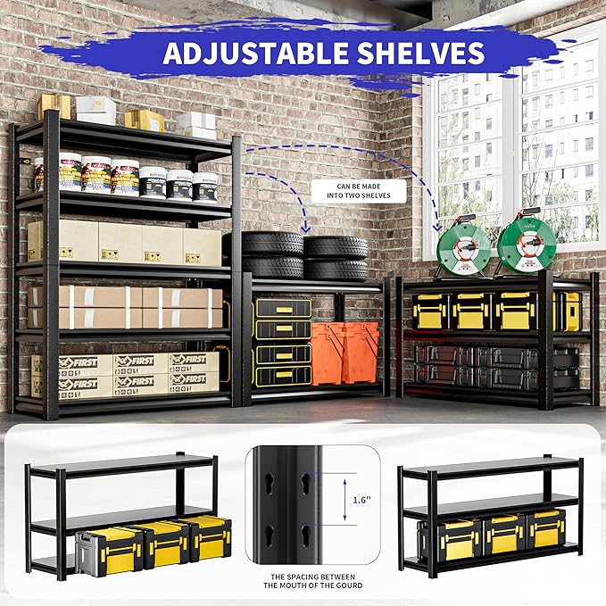 2 Pieces Garage Shelving,5 Tier 72"X47.2"X23.6"Inches,Storage Shelves Heavy Duty Thickened Metal Shelves Shelving Units and Storage,Garage Shelves Unit for Basement Metro