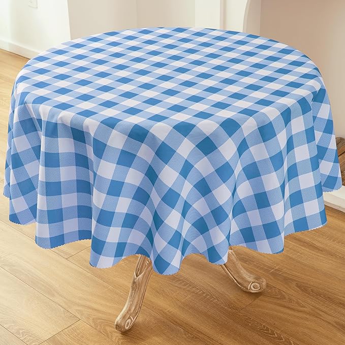 Waterproof Plaid Tablecloth Fabric - Round 50 Inch Classic Gingham Checker Table Cloth for Indoor/Outdoor Use - Buffalo Table Cover for Picnics, BBQs, and Parties