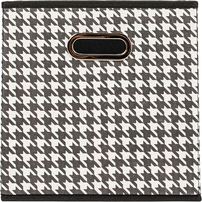 Household Essentials Fabric Storage Bins 6 Piece Set, Houndstooth White and Black
