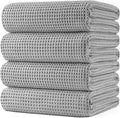 POLYTE Microfiber Oversize Quick Dry Lint Free Bath Towel, 60 x 30 in, 4 Pack (Waffle Weave)