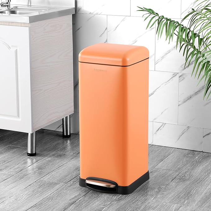 happimess HPM1007G Betty Retro 8-Gallon Step-Open Trash Can, Fingerprint Resistant, Modern, Minimalistic for Home, Kitchen, Laundry Room, Office, Bedroom, Bathroom, Carrot Cake
