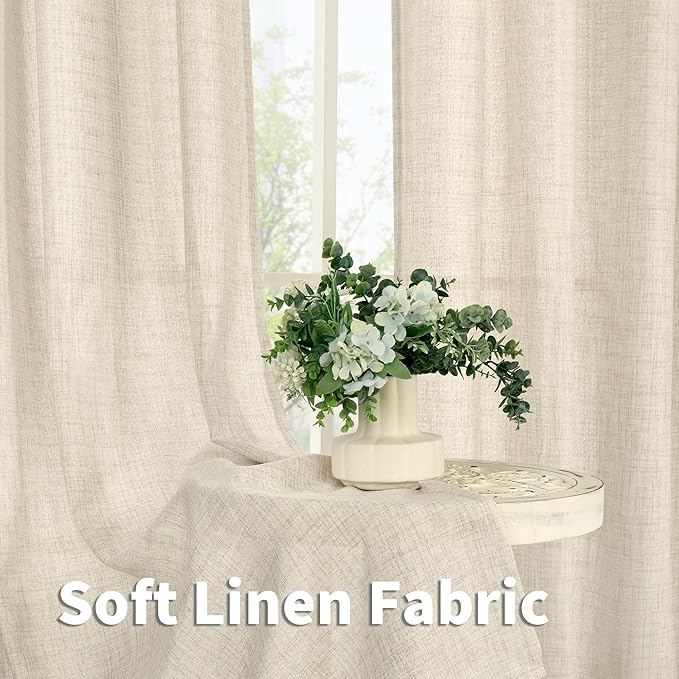 YoungsTex Linen Curtains 40 Inch Length for Kitchen, Semi Sheer Short Window Drapes with Rod Pocket Back Tab Light Filtering for Living Room Bathroom Cafe, 2 Panels, 30 X 40 Inch