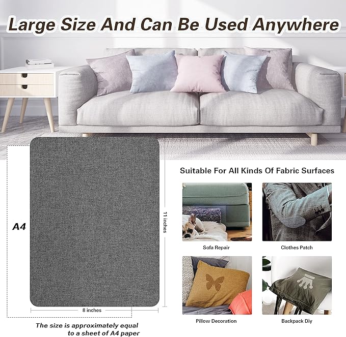 Fine Linen Repair Patches, Self-Adhesive Linen Fabric Patches, 8X11 inch 2 PCS, Multi Color, Can be Used for Linen Sofa Repair and Linen Clothes Repair(Gray Green,8" x 11"-2PCS)