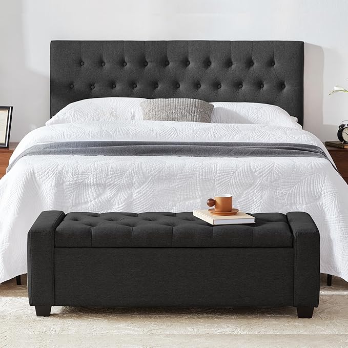 48" Ottoman with Storage, Soft Storage Ottoman Bench for Bedroom, Tufted Upholstered Window Benches, End of Bed Bench for Living Room, Entryway Bench with Seating, Foot Rest, Darkgrey