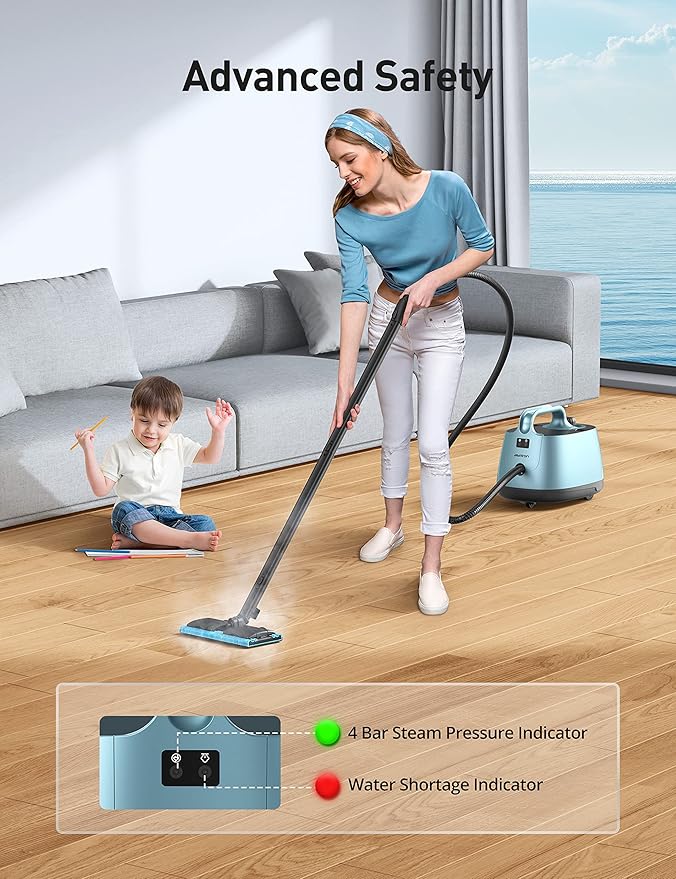 Steam Cleaner, 293°F 58 PSI Powerful Multipurpose Handheld Steam Mop for Home Use, 21 Attachments, 50Oz Capacity, Heavy Duty Steamer for Carpets, Floors, Cars, Tiles, Crack Cleaning, Teal