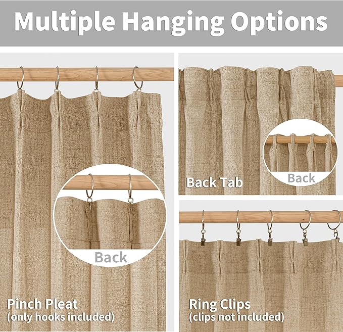 YoungsTex Burlap Linen Semi Sheer Curtains 84 Inch Length for Living Room, Toffee Light Filtering Window Treatments Natural Rustic for Farmhouse Bedroom, 2 Panels, 40 X 84 Inch