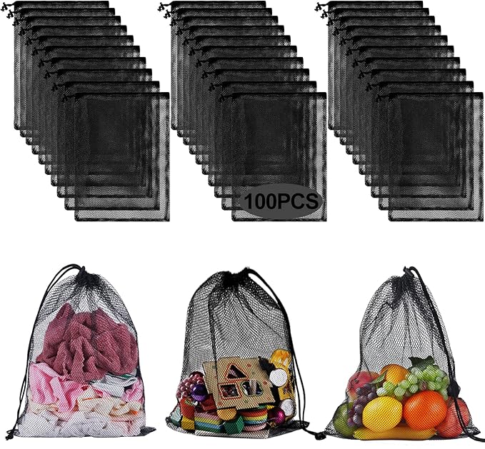 iMucci 13"X15.5" 100Pcs Mesh Laundry Drawstring Bag Nylon Drawstring Gym Bag with Cord Lock Closure