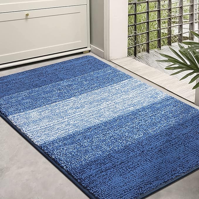 Kitinjoy Indoor Outdoor Door Mat, 36x24 Non-Slip Absorbent Dirt Trapper, Low-Profile Washable Inside Entrance Front Floor Mat, Sturdy Soft Entry Doormats for Entryway, Navy Blue
