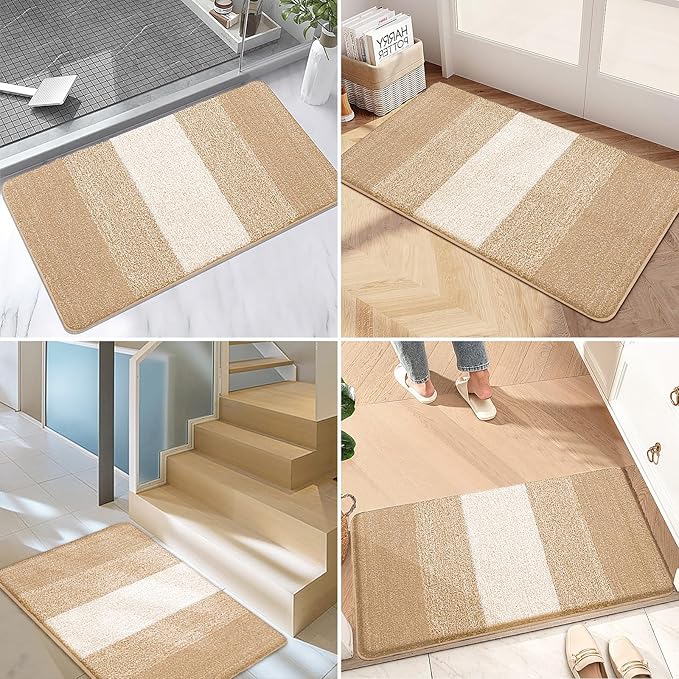 Kitinjoy Indoor Outdoor Door Mat, 48x32 Non-Slip Absorbent Dirt Trapper, Low-Profile Washable Inside Entrance Front Floor Mat, Sturdy Soft Entry Doormats for Entryway, Beige