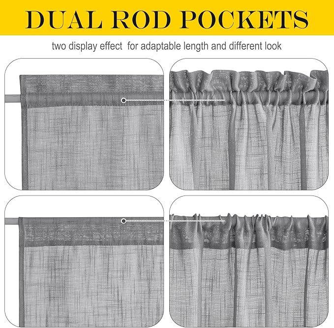 NICETOWN French Door Curtain with Bonus Tieback, Casual French Window Covering Sheer Drapes for Balcony 25 Inches Wide by 72 Inches Long, Front Back Door Shade for Bathroom, 1 PC, Dark Grey