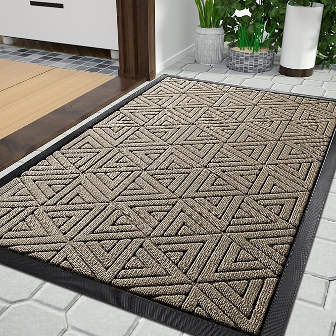 Yimobra Outdoor Mats for Front Door 29.5x17, All-Weather Waterproof Non-Slip Outdoor Door Mat Outside Eentrance, Garage/Patio Entryway Indoor Doormat, Easy Clean, Beige