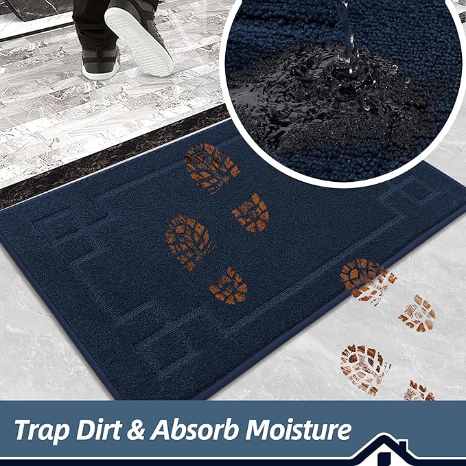 BEQHAUSE Door Mat 24" x 60", Non-Slip Door Mats Indoor Entryway Rugs Washable Low-Profile Absorbent and Stain Resist Floor Mats, Dog Door Mat for Front Back Door, Muddy Wet Shoes & Paws, Navy Blue