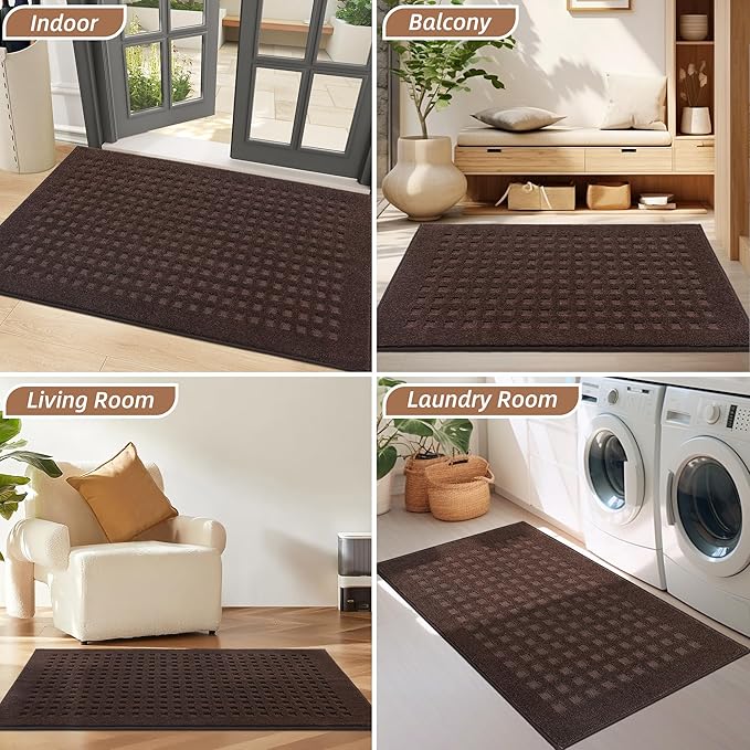 BEQHAUSE Waffle Door Mats Indoor 36"x60", Dog Mat for Muddy Paws Absorbent and Dirt Resist Floor Mats Non-Slip Washable Rugs for Entryway, Welcome Mat for Front Back Door, Muddy Wet Shoes, Dark Brown